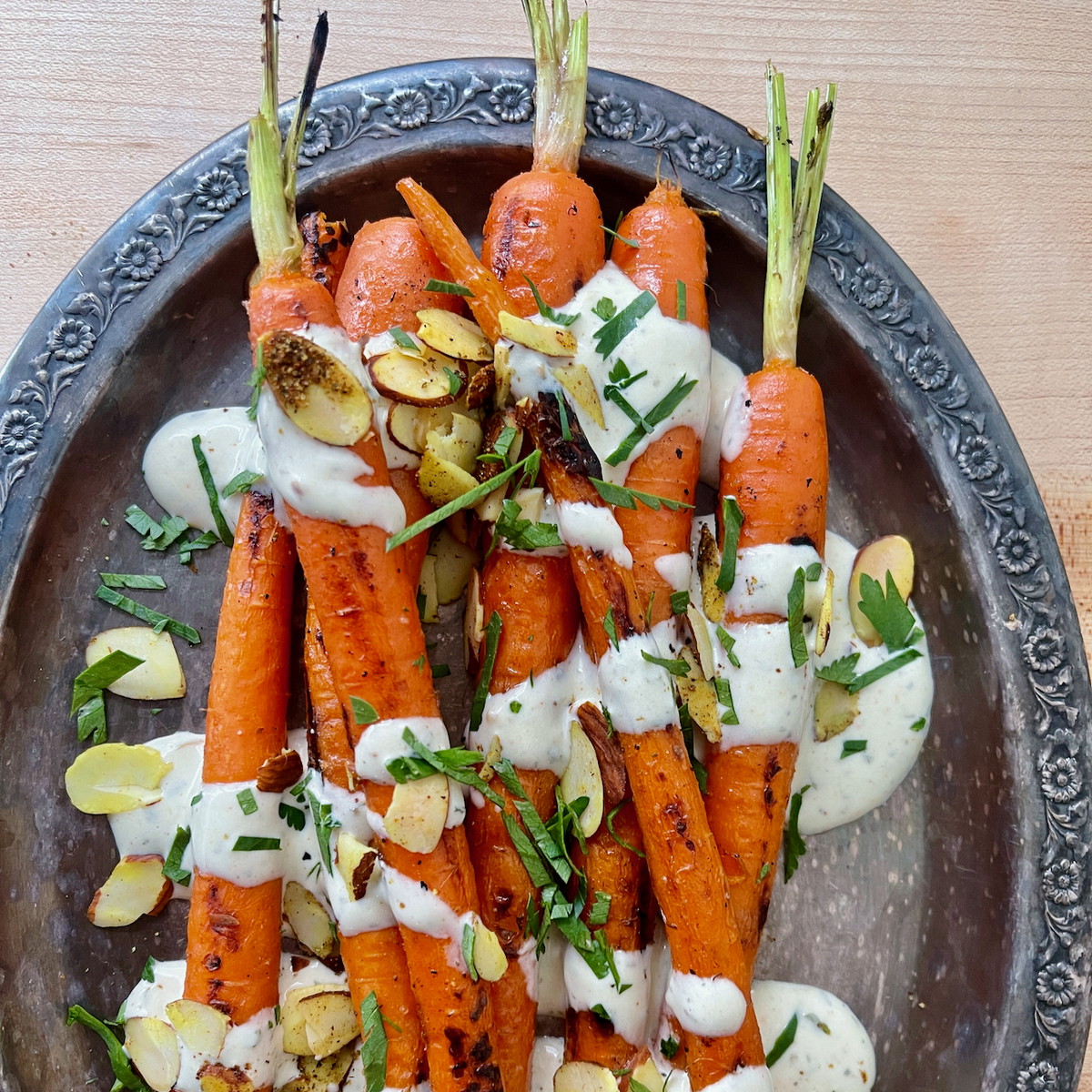 Grilled Carrot with Mousa Yogurt and Sillery Almonds